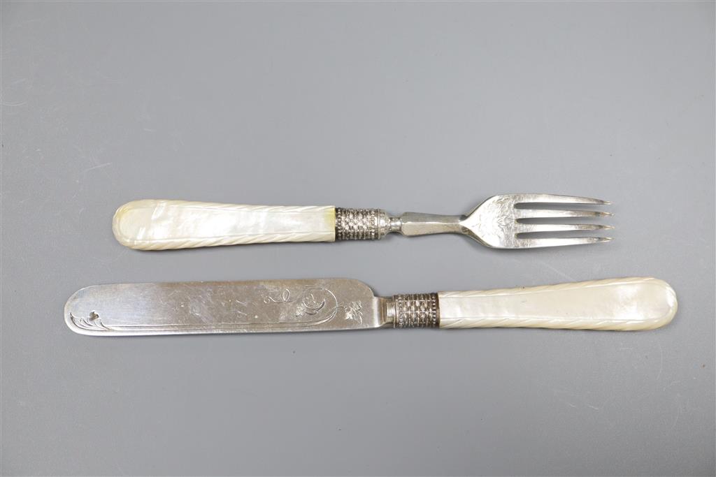 Six pairs of mother of pearl handled silver dessert eaters, Henry Wilkinson & Co, London, 1866,